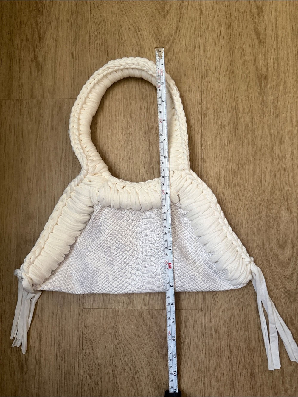 Inedito Handmade Mini Bag Sac Eva White Faux Snakeskin + Fringe - Picture 3 of 6